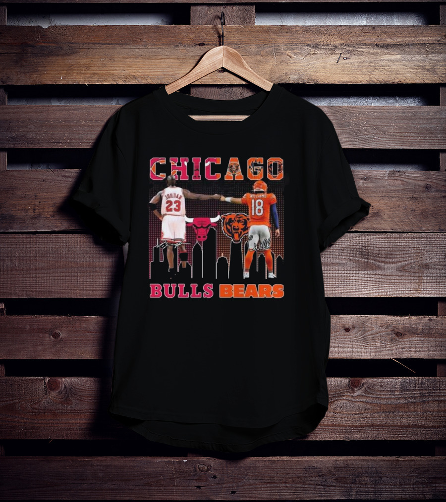 Chicago Bulls Michael Jordan Chicago Bears Caleb Williams City Signatures T-Shirt