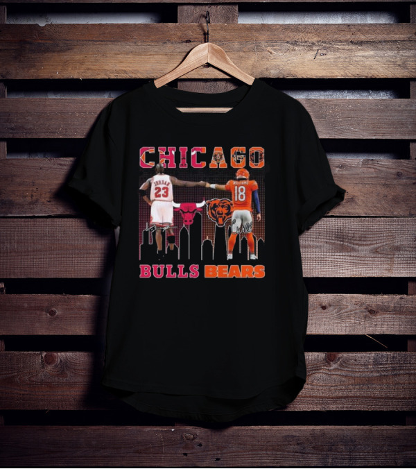 Chicago Bulls Michael Jordan Chicago Bears Caleb Williams City Signatures T-Shirt