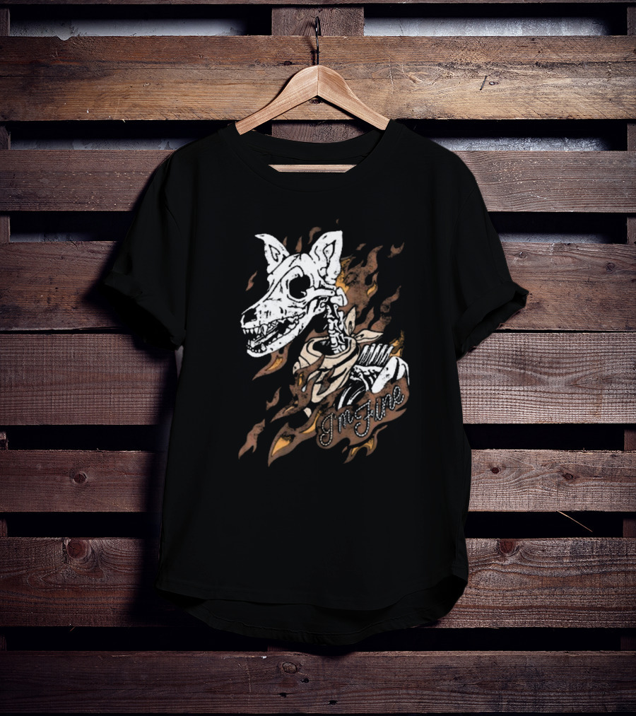 Ew Otto By Kris I’m Fine Skeleton Dog With Flames Vintage T-Shirt