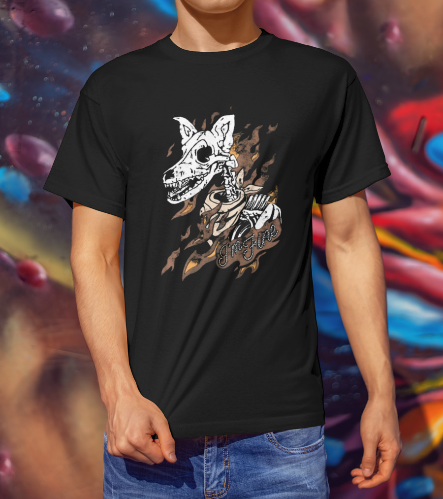 Ew Otto By Kris I’m Fine Skeleton Dog With Flames Vintage T-Shirt