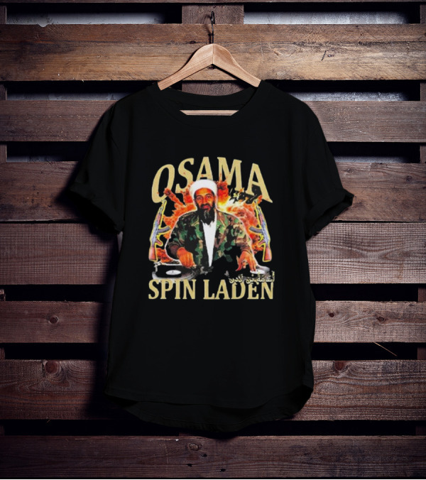 Osama Spin Laden DJ Guns Arabic Text T-Shirt
