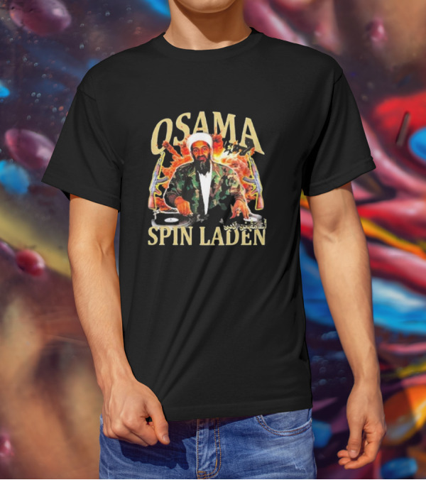 Osama Spin Laden DJ Guns Arabic Text T-Shirt