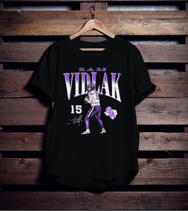 Sam Vidlak 15 SFA Stephen F. Austin Lumberjacks Football Cartoon Signature T-Shirt