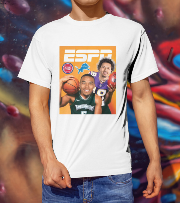 Cade Cunningham Amon Ra St. Brown ESPN Detroit Pistons Lions Timberwolves T-Shirt