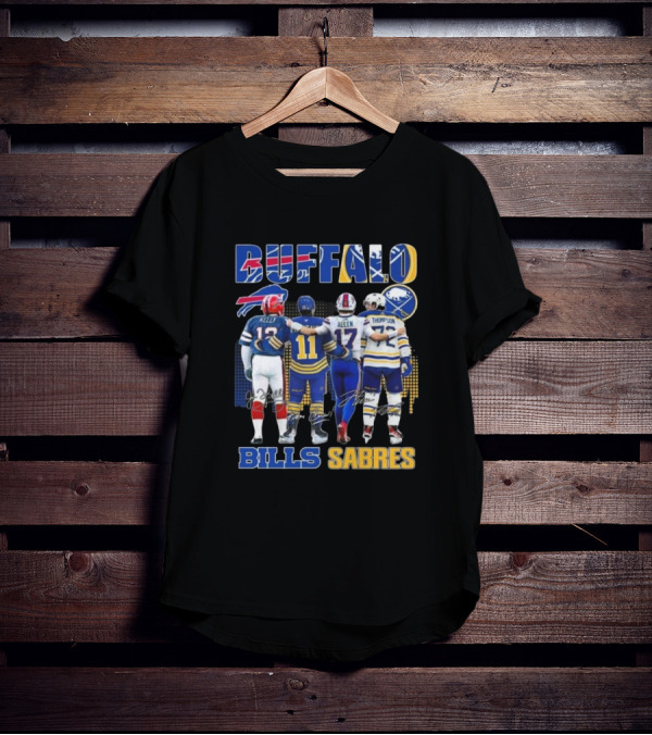 Buffalo Bills Sabres Josh Allen Jim Kelly Gilbert Perreault Tage Thompson Signatures T-Shirt