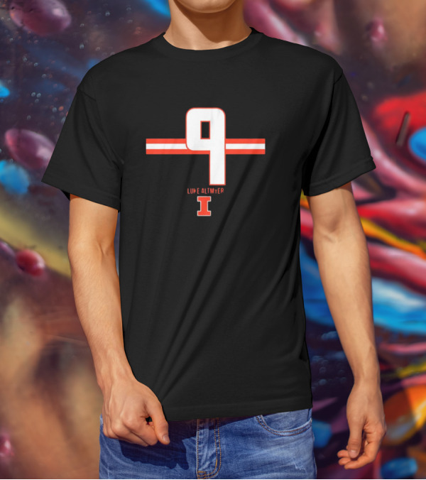 Illinois Fighting Illini Football Number 9 Luke Altmyer Stripe T-Shirt