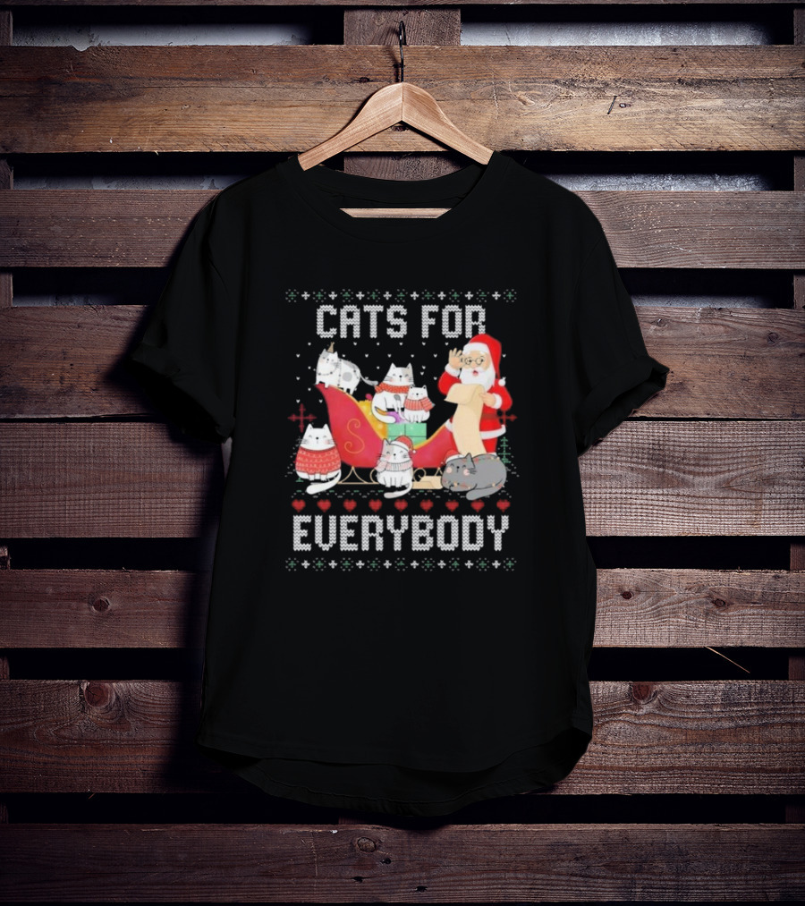 Cats For Everybody Christmas Ugly Cute Cat Lover Santa Sleigh Pullover T-Shirt