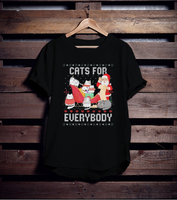 Cats For Everybody Christmas Ugly Cute Cat Lover Santa Sleigh Pullover T-Shirt