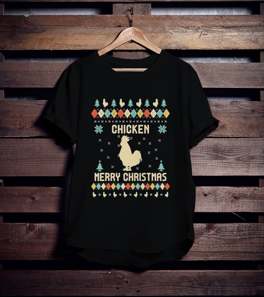 Chicken Merry Christmas Rooster Ugly Christmas Sweater Holiday Trees T-Shirt