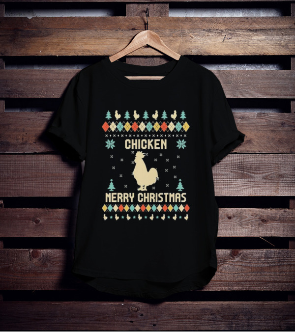 Chicken Merry Christmas Rooster Ugly Christmas Sweater Holiday Trees T-Shirt