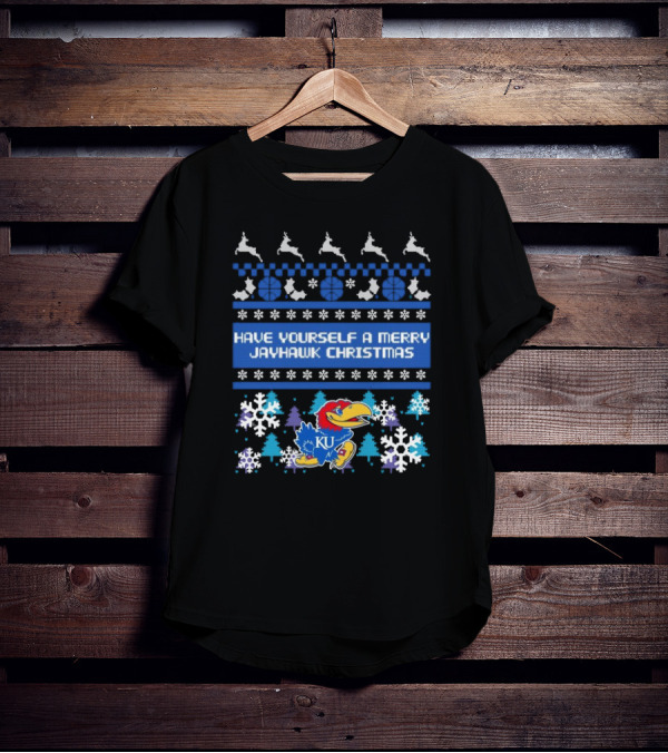 Kansas Jayhawk Have Yourself A Merry Jayhawk Christmas KU Snowflakes Basketball Reindeer T-Shirt