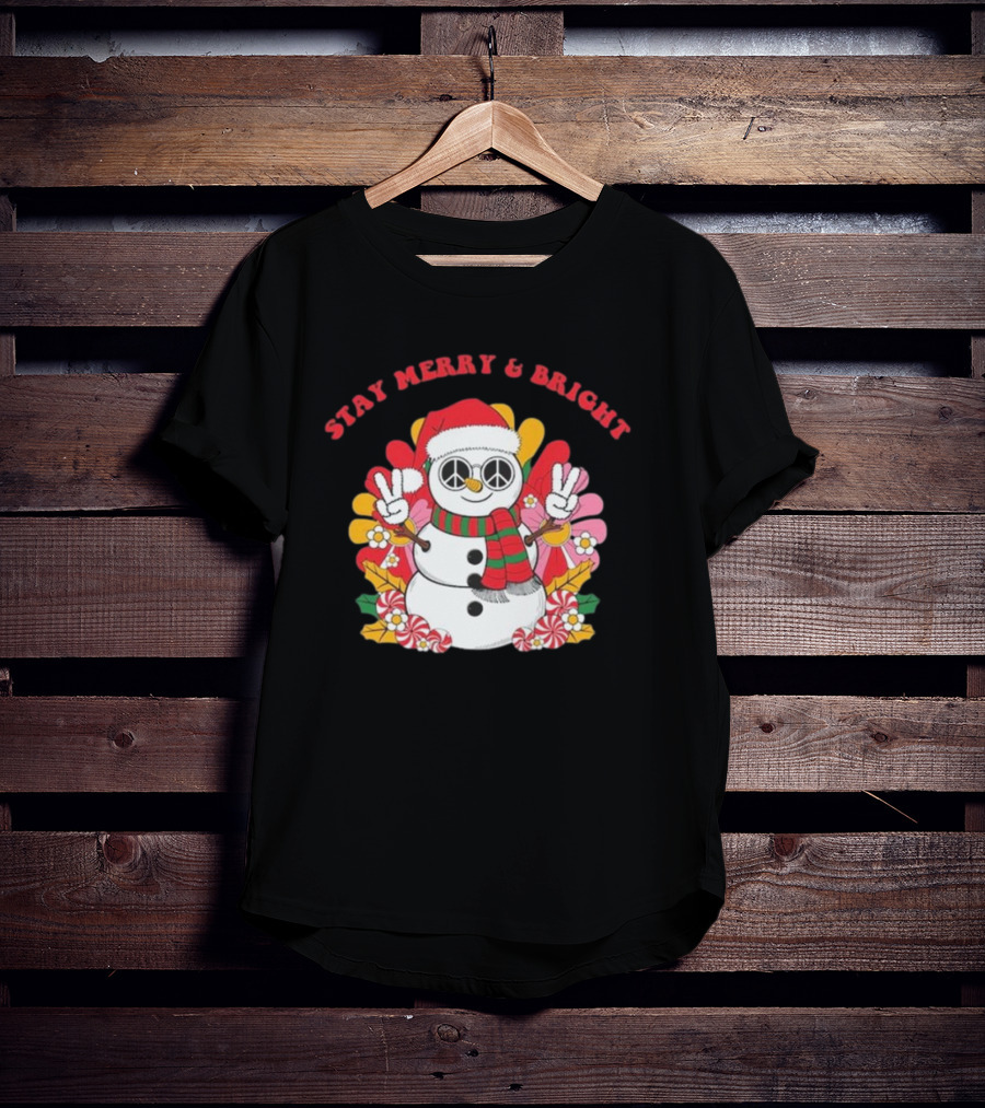 Stay Merry And Bright Peaceful Snowman Christmas T-Shirt