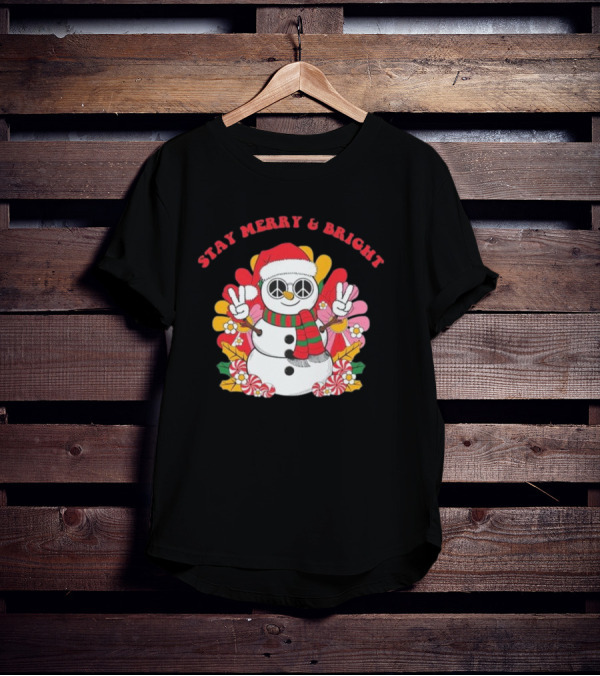 Stay Merry And Bright Peaceful Snowman Christmas T-Shirt