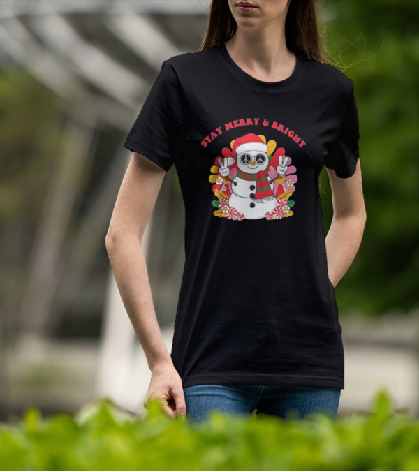 Stay Merry And Bright Peaceful Snowman Christmas T-Shirt
