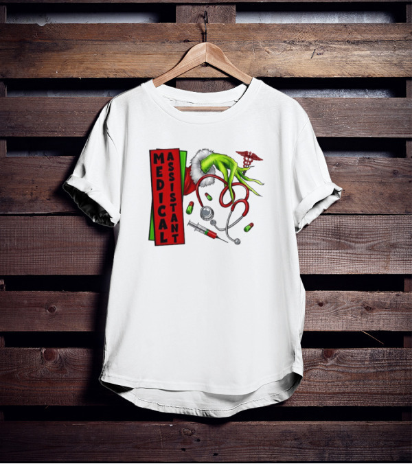 Medical Assistant Grinch Hand Stethoscope Christmas T-Shirt