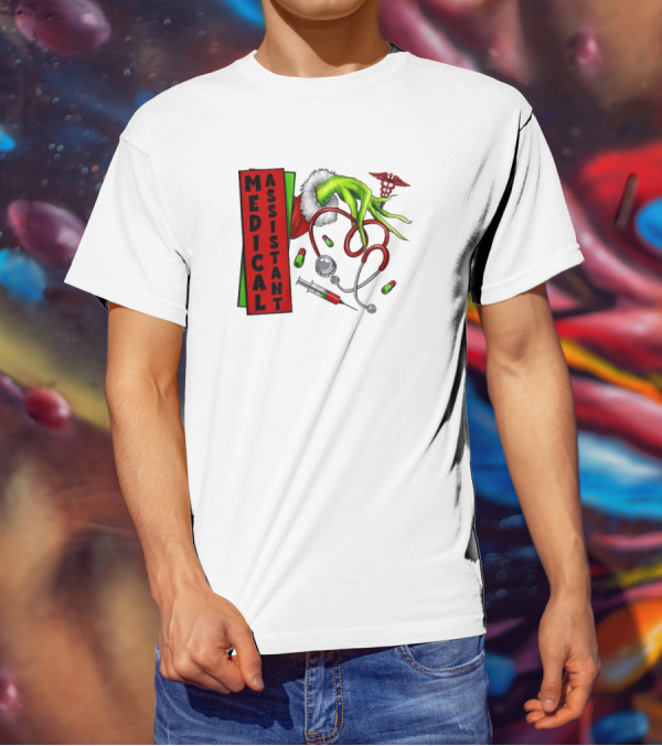 Medical Assistant Grinch Hand Stethoscope Christmas T-Shirt
