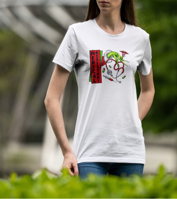 Medical Assistant Grinch Hand Stethoscope Christmas T-Shirt