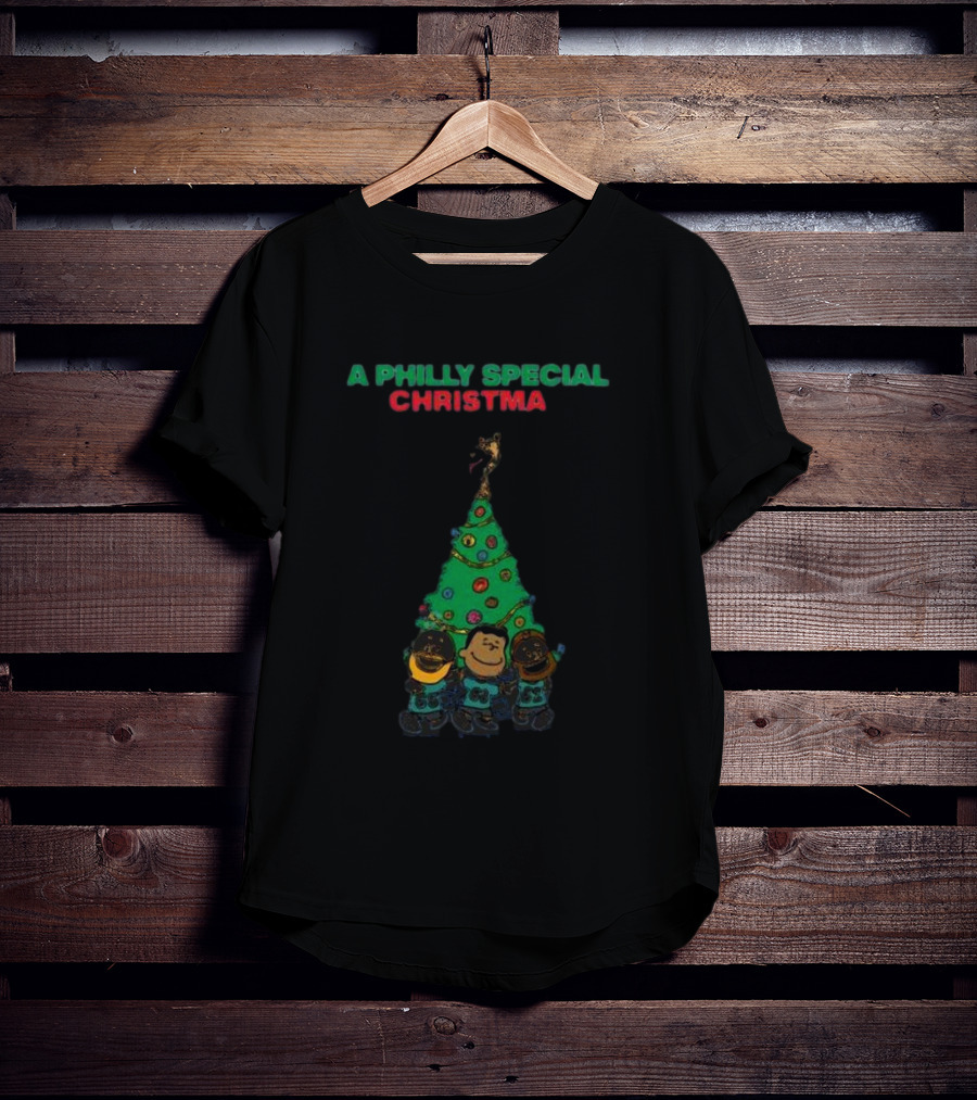 A Philly Special Christmas Tree With Characters And Santa Hat T-Shirt