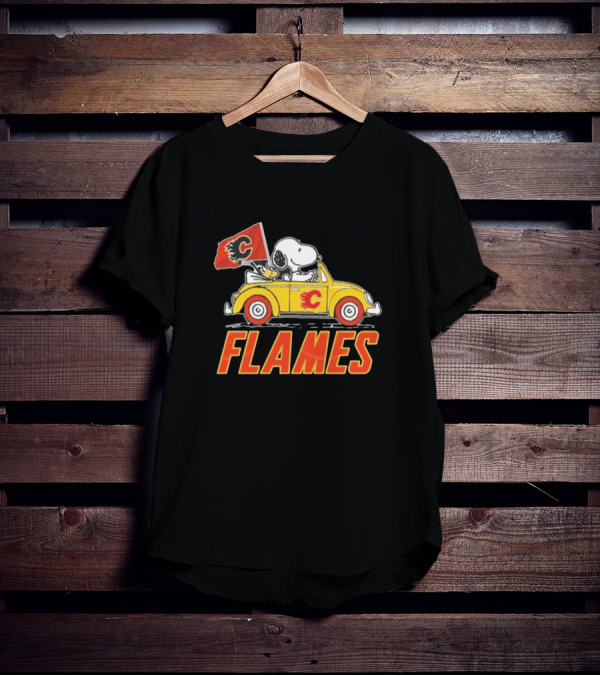 Snoopy Woodstock Driving Calgary Flames Car T-Shirt