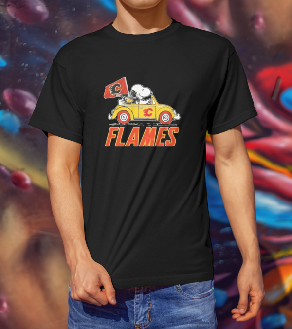 Snoopy Woodstock Driving Calgary Flames Car T-Shirt