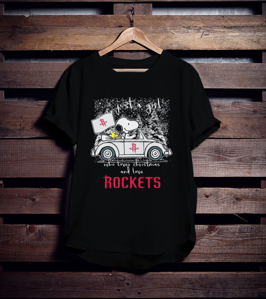 Just A Girl Who Loves Christmas And Houston Rockets Snoopy Woodstock Peanuts NBA T-Shirt