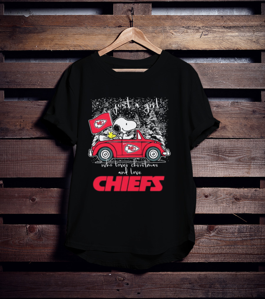 Snoopy Woodstock Peanuts Just A Girl Who Loves Christmas And Kansas City Chiefs T-Shirt