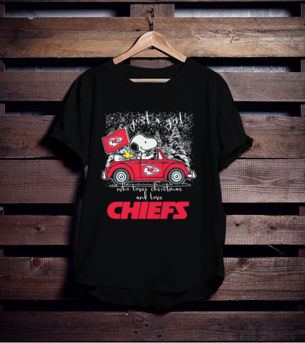 Snoopy Woodstock Peanuts Just A Girl Who Loves Christmas And Kansas City Chiefs T-Shirt