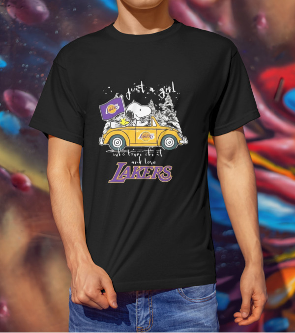 Snoopy And Woodstock Just A Girl Who Loves Christmas And Los Angeles Lakers NBA T-Shirt