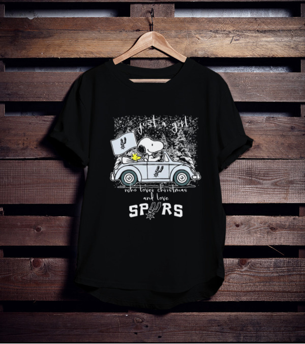 Snoopy Woodstock Peanuts Just A Girl Who Loves Christmas And Loves Spurs T-Shirt