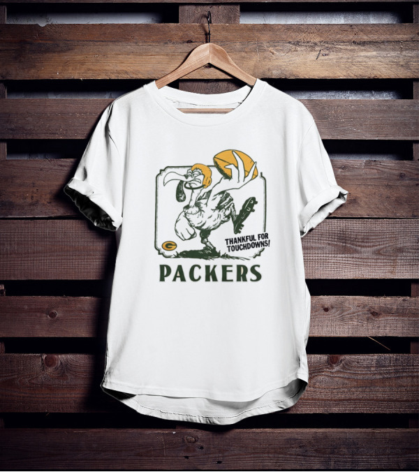 Packers Thankful For Touchdowns Football Turkey Cartoon T-Shirt