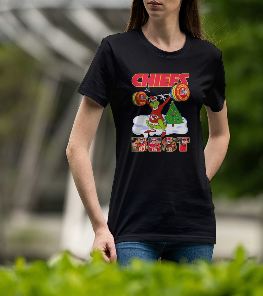 Chiefs Grinch Lifting Weights Christmas Tree NFL 2025 Best T-Shirt