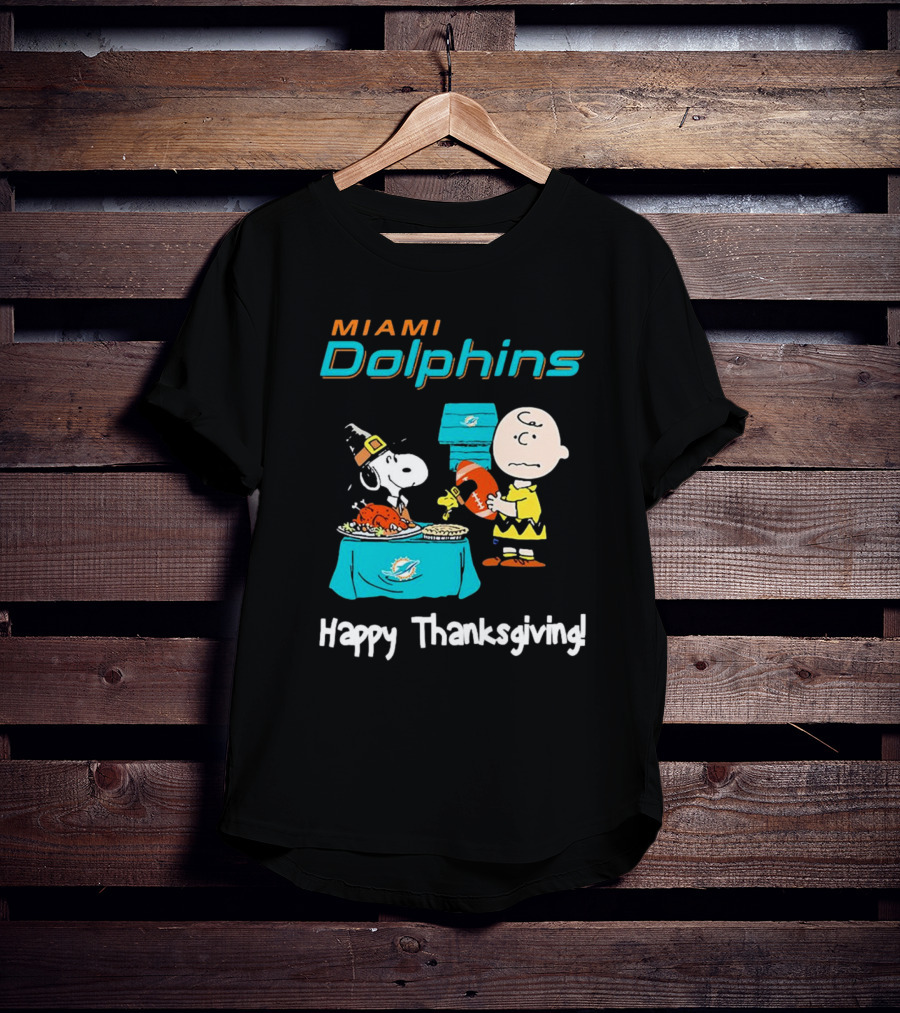Miami Dolphins Peanuts NFL Football Happy Thanksgiving T-Shirt