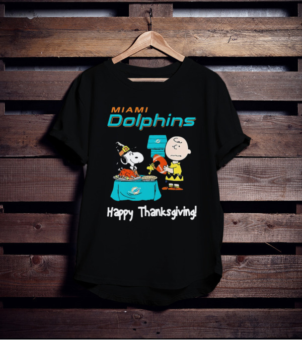 Miami Dolphins Peanuts NFL Football Happy Thanksgiving T-Shirt
