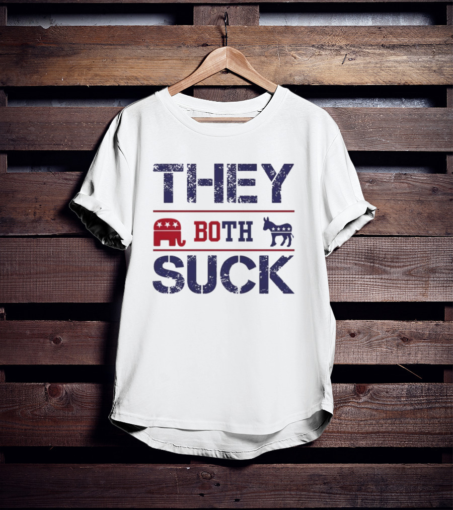 THEY BOTH SUCK Anti Republican Elephant Donkey Political T-Shirt