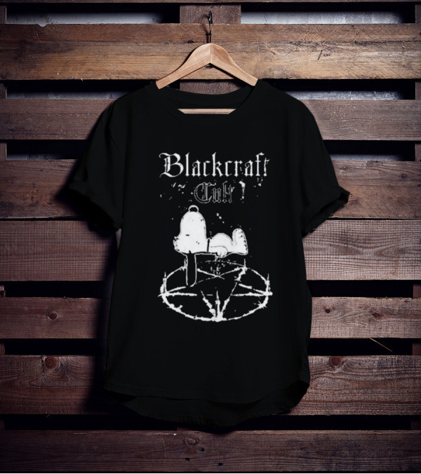 Blackcraft Cult Happiness Is A Warm Puppy Snoopy On Inverted Pentagram T-Shirt