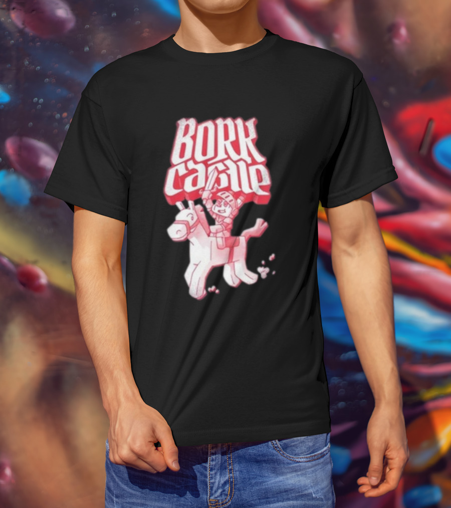 Bork Castle Cartoon Knight Riding Horse T-Shirt