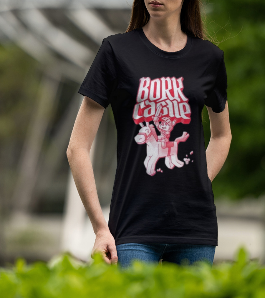 Bork Castle Cartoon Knight Riding Horse T-Shirt