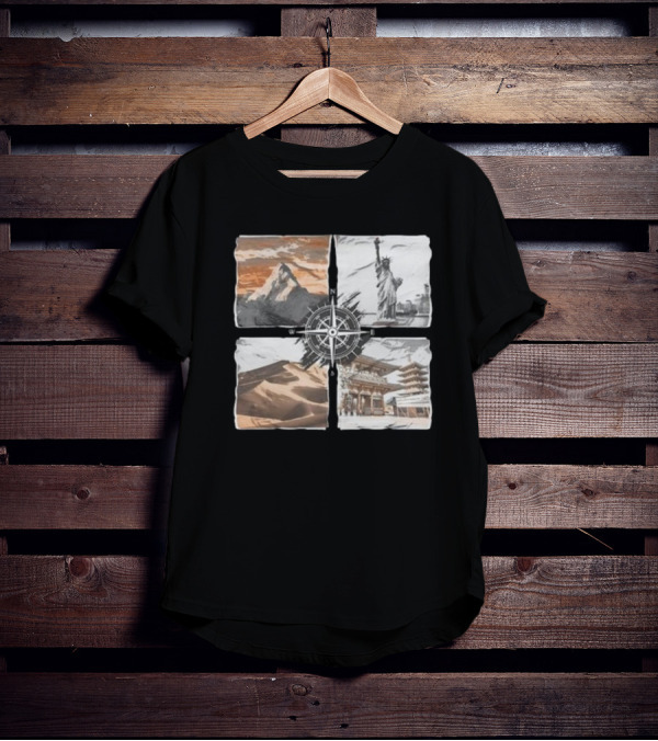 Dads Being Dudes Live Your Life Vintage Mountain Dunes Statue Of Liberty Pagoda Compass T-Shirt