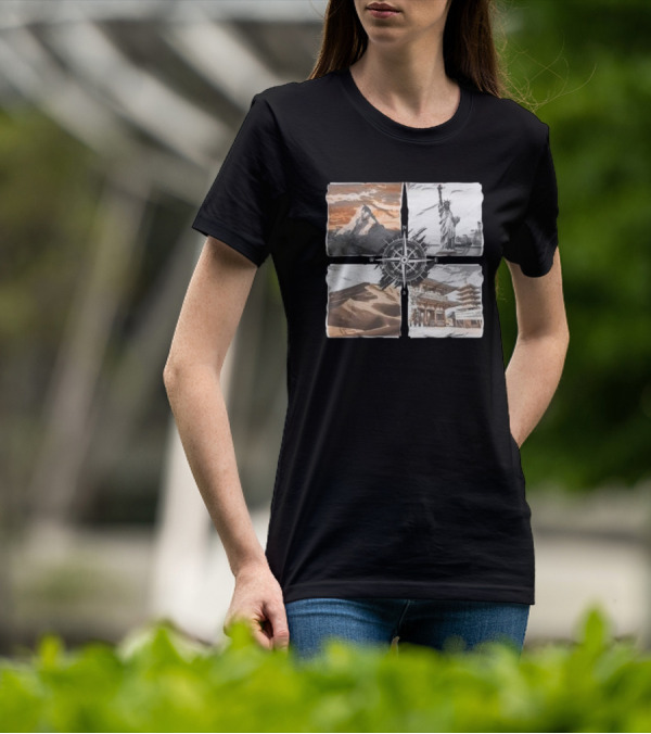 Dads Being Dudes Live Your Life Vintage Mountain Dunes Statue Of Liberty Pagoda Compass T-Shirt