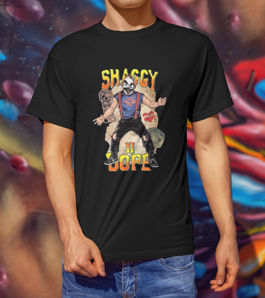 Shaggy 2 Dope Masked Character With Suspender Outfit And Ancient Symbols T-Shirt