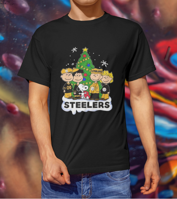 Peanuts Characters Pittsburgh Steelers Christmas T-Shirt