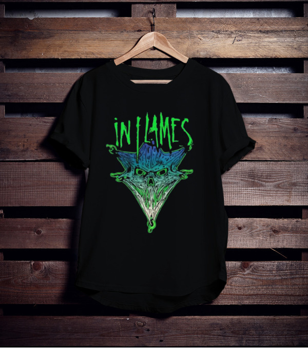 In Flames Pierced Jester Skull Face T-Shirt