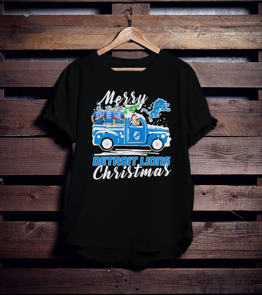 Merry Detroit Lions Christmas With David Montgomery Jared Goff Amon-Ra St. Brown T-Shirt