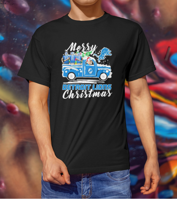 Merry Detroit Lions Christmas With David Montgomery Jared Goff Amon-Ra St. Brown T-Shirt