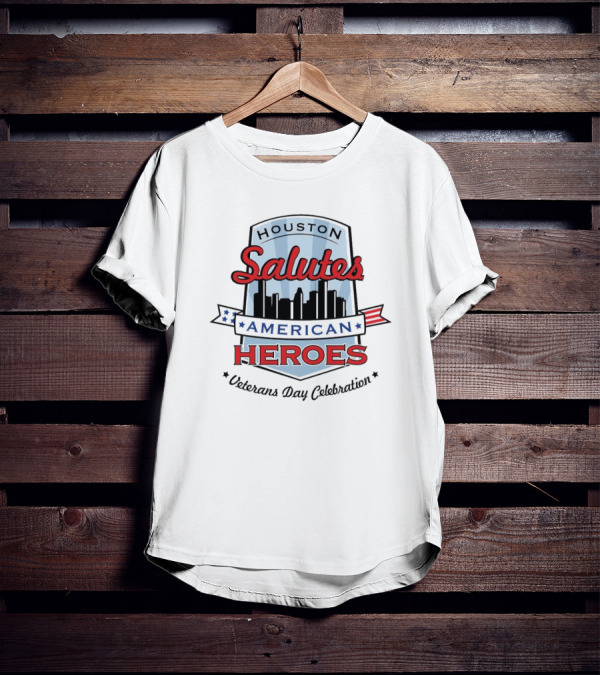 Houston Salutes American Heroes Veterans Day Celebration Skyline Banner T-Shirt
