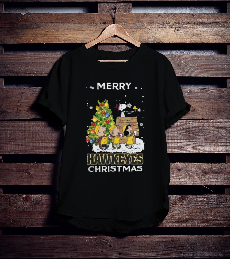 Merry Hawkeyes Christmas Snoopy And Friends Iowa T-Shirt