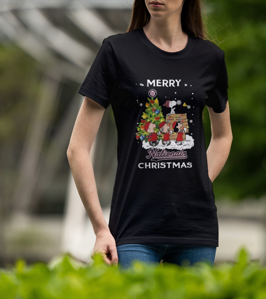 Merry Nationals Christmas Snoopy And Friends With Washington Nationals Logo T-Shirt