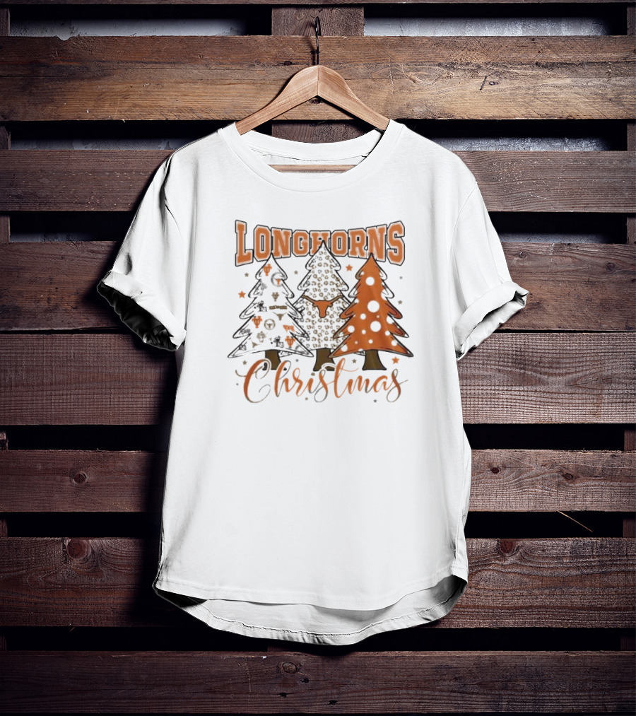 Longhorns Christmas Trees Merry Christmas And Happy New Year 2025 T-Shirt