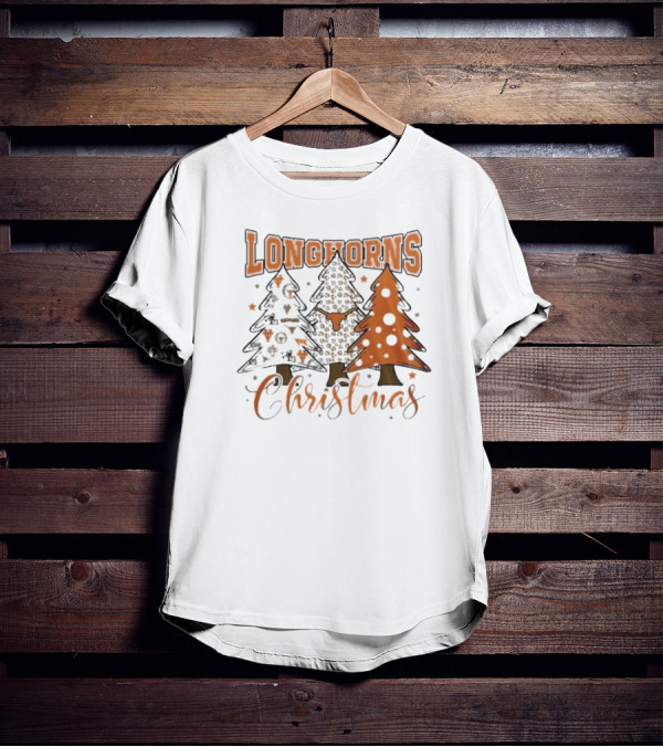 Longhorns Christmas Trees Merry Christmas And Happy New Year 2025 T-Shirt