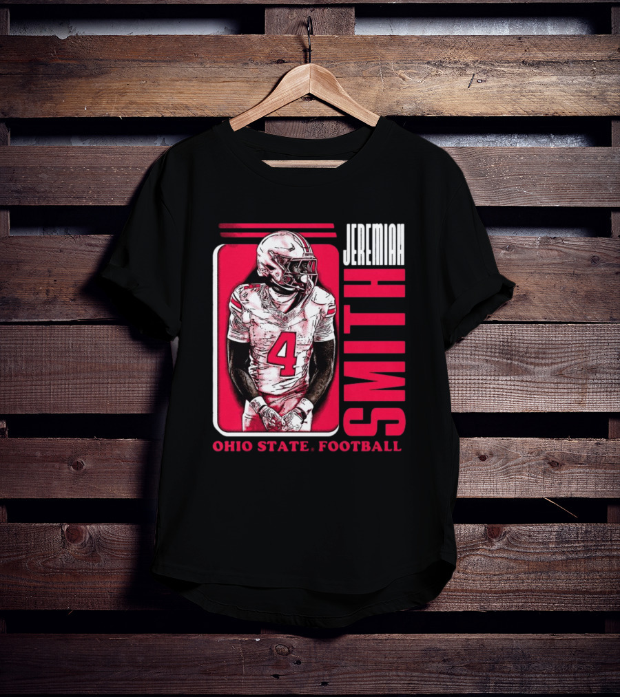 Jeremiah Smith Ohio State Football Number 4 Red Frame T-Shirt